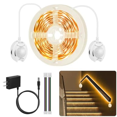 Under Bed Lights Dual Motion Sensor Light Indoor, 19.69Ft Warm White Motion Activated LED Strip Lights Two End Sensor, 12V Dimmable Motion Sensor LED Strip Night Light for Bedside Cabinet Stair Closet