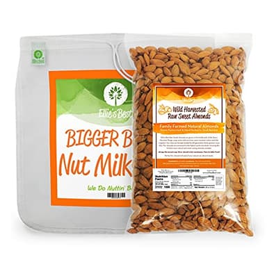 Pro Quality Nut Milk Bag XL 12x12 & Wild Harvest Sproutable Raw Almonds 3LB Bundle