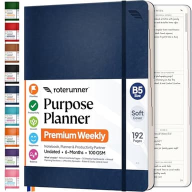 Roterunner Purpose Planner Notebook B5 7.5”x9.8” Undated Planner 2026 Daily Weekly and Monthly Productivity Goal Setting Tool for Work Home ADHD Planner for Adults Self Care Journal