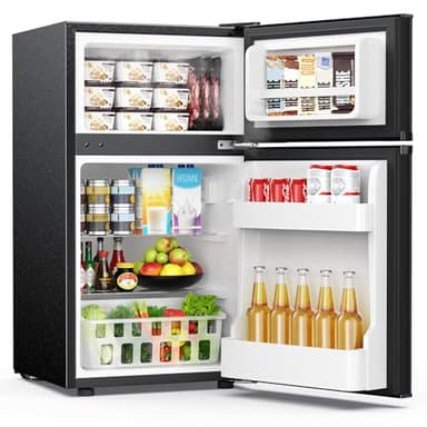 EUHOMY Mini Fridge with Freezer, 3.2 Cu.Ft Mini Refrigerator, Dorm Fridge with 2 Door For Bedroom/Apartment/Office-Food Storage Cooling Drink, Black