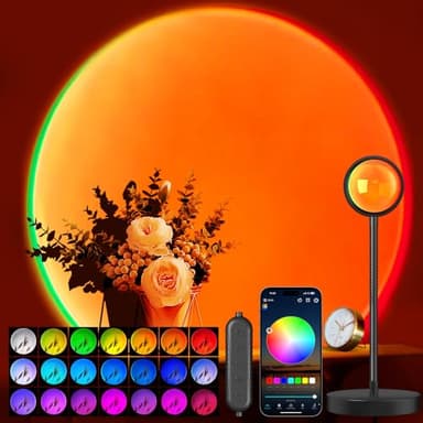Neroupe Sunset Lamp Projector with APP & Button Control, 360 Degree Rotation Multiple Colors Changing LED Lamp Night Light, Sunset Light for Bedroom Decor/Party/Christmas Gifts/Tiktok Live/Room Decor