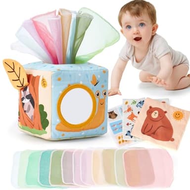 hahaland Baby Tissue Box Toy - Baby Toys 6-12 Months Montessori Toys for 6 Month Old Must Haves - Babies Boy Girl Gifts Baby Easter Basket Stuffers 6 9 12 18 Months Old Sensory Pulling Play Scarf Toy