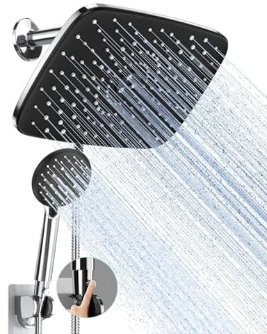 Veken 11.8 Inch Rain Shower Head with Handheld- High Pressure Dual Shower Heads with 5 Modes Handheld Spray Combo- Wide Rainfall Showerhead with Hose, Bathroom Accessories, Chrome