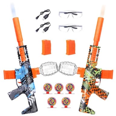 2 Pack Gel Splatter Blasters, Full Auto Electric Splatter Ball Toy, 10 Rounds Per Seconds, 50000+, 600 Hopper, 2 Rechargeable Batteries, Outdoor Activities Team Game Toy for Age 12+ Year Up