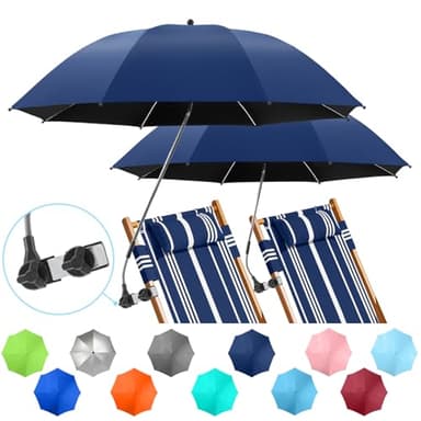 NBtoUS 2 PACK Chair Beach Umbrella with Clamp, 360 ° Adjustable Umbrellas for Chair, UPF50+ Umbrellafor Beach Chair, Patio Chair, Camping Chair(Ink Blue, Chair Not Included