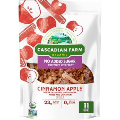 Cascadian Farm Organic Granola with No Added Sugar, Cinnamon Apple Cereal, Resealable Pouch, 11 oz