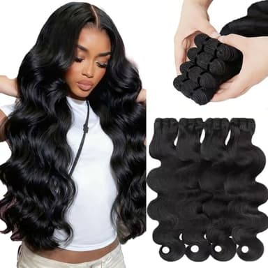 14A Raw Human Hair Bundles 18 20 22 24 Inch Body Wave 100% Unprocessed Brazilian Virgin Hair 4 Bundles Human Hair Extensions Quick Weave No Tangle Shedding Silky Soft Natural Black