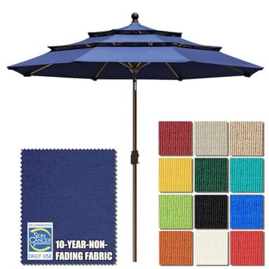 EliteShade USA 10-Year-Non-Fading 9Ft 3 Tiers Market Umbrella Patio Umbrella Outdoor Table Umbrella with Ventilation, Navy Blue