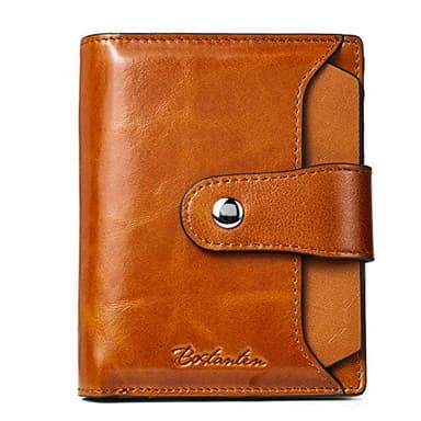 BOSTANTEN Women Leather Wallet RFID Blocking Small Bifold Zipper Pocket Wallet Card Case Purses with ID Window Brown
