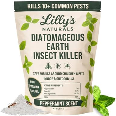 Diatomaceous Earth Food Grade with Peppermint Oil Crawling Insect Killer | Indoor Pest Control Powder for Bed Bug, Roach, Ant, Fleas | Lilly's naturals, 1 lb