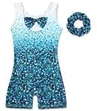 Move Dance Girls Gymnastics Leotards 6-7 Years Blue Star Sparkly with Shorts Dance Biketards Unitards Tumbling Outfit Matching Hair Scrunchie Ballet Sport