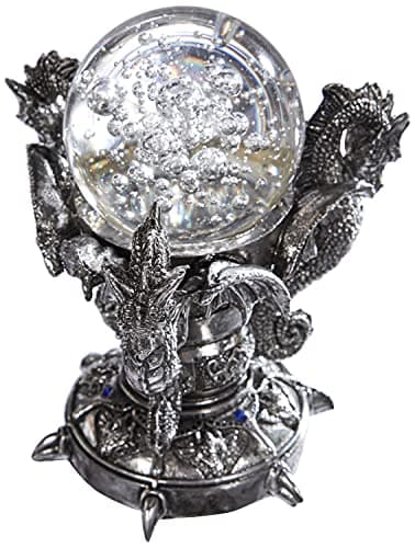 Design Toscano Dragons of Corfu Castle Gothic Decor Statue Globe Figurine, 5 Inch, Polyresin and Glass, Silver Chrome