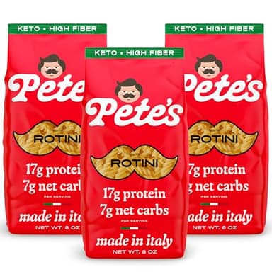 Low Carb, Protein Pasta | Rotini with 17g Protein, 7g Carbs | Healthy, Keto Pasta Made in Italy | 3-Pack, 8oz - Pete’s Pasta