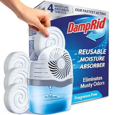 DampRid Reusable Moisture Absorber with 4 Drop-In Tablets, Fragrance Free, 15.8 oz., Attract and Trap Excess Moisture & Eliminate Musty Odors for Cleaner, Fresher Air