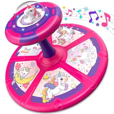 Flooyes Unicorn Sit and Spin Toys for Toddlers Girls 2 Years Old, Christmas Birthday Gifts for 1 2 3 4, with LED and Music, 360° Spin
