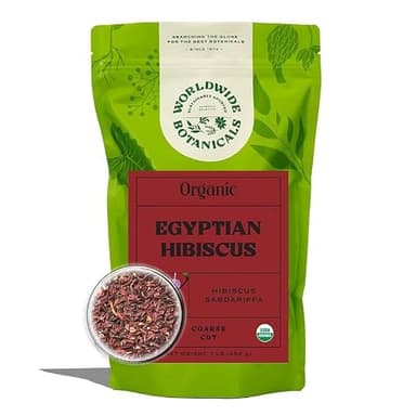 Worldwide Botanicals Organic Hibiscus Tea – 8 oz, Loose Leaf, Cut and Sifted – 100% Egyptian Hibiscus sabdariffa AKA Karkade, Roselle, Sorrel, Zobo, Flor de Jamaica