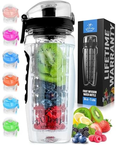 Zulay Kitchen Fruit Infuser Water Bottle - 34oz - Leakproof With Full-Length Infusion Rod - Men Women's Ideal Fitness Gift Or For Gym, Camping - Black