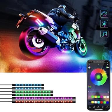 Sxlofty 6 Pcs Motorcycle LED Light Kits, App Control Multicolor Waterproof Motorcycle LED Strip Lights, Music Sync & Multiple Scene Modes RGB LED Lights for Motorcycles, DC 12V