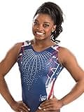 GK Simone Biles Patriotic Performance Gymnastics Leotard for Girls, Juniors, and Women (Child Large, RWB)