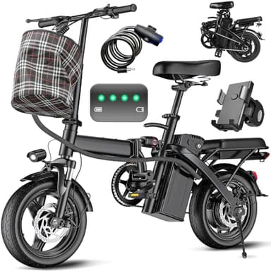 Electric Bike for Adults Teens, Folding E-Bike,Commuter City Foldable ebike with 560W Motor 48V 10Ah Battery, 24MPH 3-Level Pedal Assist, Dual Disc Brakes,14" Compact Electric Bicycle with Pedals