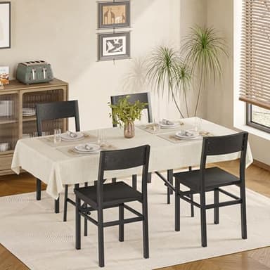 MECHYIN Dining Chairs Set of 4, Rustic Wood Dining Room Chairs with Thickened and Strengthened Metal Steel Frame & Slat Back, Modern Farmhouse Chair for Kitchen, Dining Room (4, Dark Black)