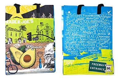 Trader Joes Reusable Grocery Shopping Tote Bag, Single Bag, (California-Southern) x1 bag. Photo shows image of front and back.