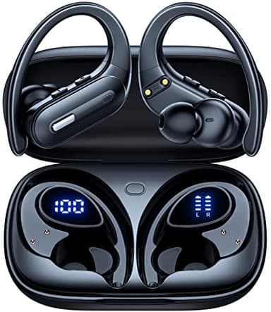 GNMN Wireless Earbuds Bluetooth Headphones 90 Hrs Playtime Ear Buds with Power Display Over-Ear Earphones with Earhooks IPX7 Waterproof Stereo Headset for Android/Phone