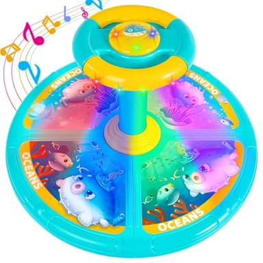 GODELAIF Sit and Spin, Christmas Birthday Gift Toddlers Sit and Spin Toy for 1-2 3 4 Years Old Girl Boy, 360° Ocean Interactive Sensory Spinning Toys for Ages 2-10 Kids LED & Sound with Free Stickers