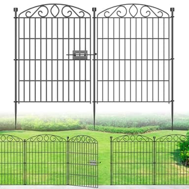 Garden Fence 12 Panel with Gate - 30in H x 23.6ft L, No Dig Rustproof Metal Tall Animal Barrier for Dogs Rabbits, Decorative Outdoor Border for Yard, Patio, and Flower Beds