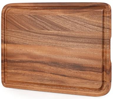 Acacia Wood Cutting Board for Kitchen - Caperci Organic Wooden Chopping Serving Board with Deep Juice Groove for Meat (Butcher Block) Veggies, Fruit and Cheese, 17 x 12"