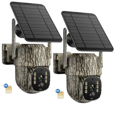 VOOPEAK Cellular Trail Camera, 4G LTE Cellular Security Camera with 360° Live Streaming, 2.5K Game Cameras Built-in SIM Card, Remote Access, Solar Powered, Night Vision, Motion Activated, 2 Pack