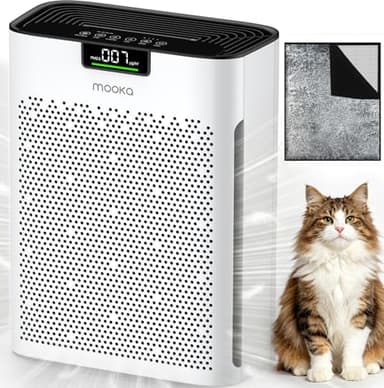 Air Purifier for Home Bedroom Large Room 2200 Ft², MOOKA H13 HEPA Air Cleaner with Washable Pre-filter, Air Quality Monitor, Air Purifiers for Pets Hair Smoke Dust Pollen, Auto Mode, KJ190 White