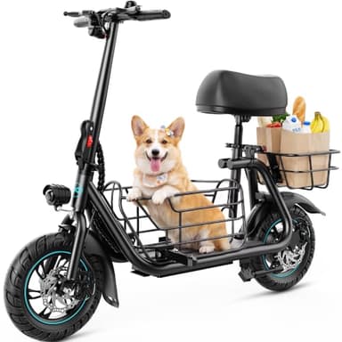 Gyroor C1S Electric Scooter with Seat for Adults - 550W Motor, Pet Basket, 19 MPH Top Speed, 20 Miles Range, 12" Pneumatic Tires, Foldable Commuting Scooter, Black