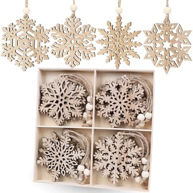 16pieces Wooden Snowflake Ornaments, 3inch Rustic Snowflakes Christmas Ornaments for Crafts Christmas Tree Boho Winter Decoration Gifts 8 Styles