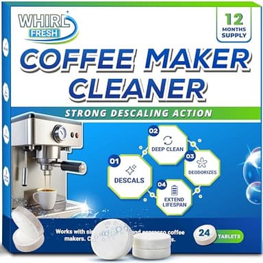 Whirl Fresh Coffee Machine Descaler Tablets – 24 Count, Coffee Maker Cleaner Tablets Compatible with All Major Brands Including Breville, Nespresso, Keurig, Ninja, Philips,Miele, Delonghi & more