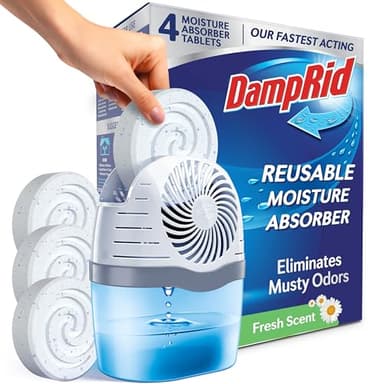 DampRid Reusable Moisture Absorber with 4 Drop-In Tablets, Fresh Scent, 15.8 oz., Attract and Trap Excess Moisture & Eliminate Musty Odors for Cleaner, Fresher Air