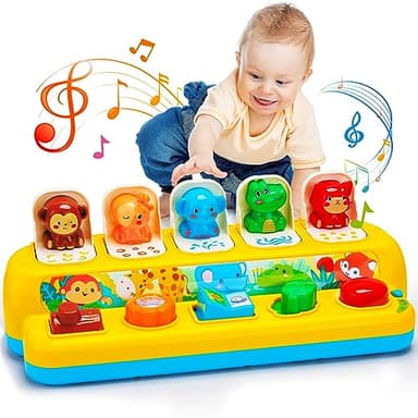 Interactive Pop up Animal Toys with Music & Light, Montessori Cause and Effect Toys for 1 Year Old Boy Girl Early Learning Musical Baby Toy 9-12-18 Months STEM Toddler Toy Age 1-2 Gift for Infant