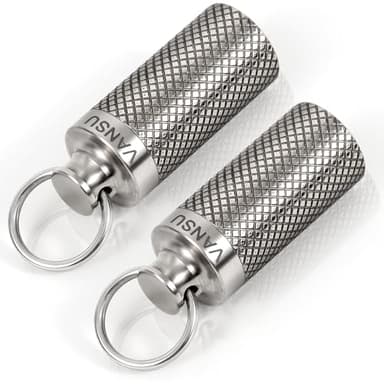 VANSU Titanium Waterproof Keychain Pill Holder Container,Portable Mini Size Pill Box Case for Outdoor Travel Camping (2 Pack)