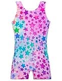 TENVDA Gymnastics Leotards for Toddler Girls 3t 4t Sparkly Hot Pink Stars One-Piece Sleeveless Kids Biketard with Shorts