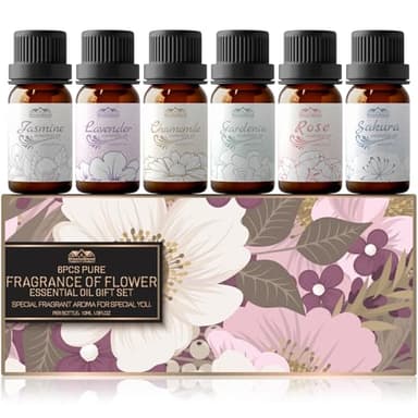 Essential Oils for Diffuser for Home and Hotel, Lavender, Jasmine, Rose, Chamomile, Sakura and Gardenia, Spring Premium Pure Flower Fragrance Essential Oil Set for Gifts-6×10ML
