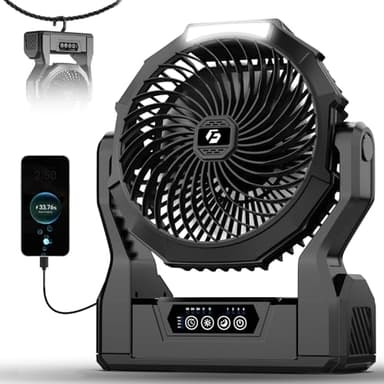 XZK 24000mAh Rechargeable Camping Fan, 64H Runtime Battery Powered Portable Travel Fan with LED Light, Tent Fans for Indoor,Outdoor,Fishing,Jobsite & Hurricane Emergency,Gifts for Men Dad Him,Black
