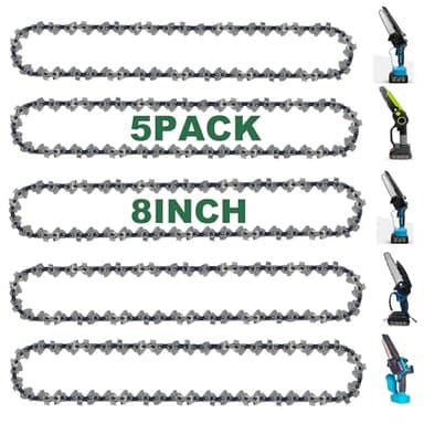 8 Inch Chainsaw Chain Replacement- 5 Chains for 8 Inch Mini Chainsaw with 45 Drive Links, 1/4" LP pitch, 043'' gauge, Compatible with Cordless Electric Battery Powered Mini Chainsaws