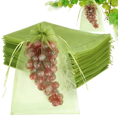 100pcs Fruit Protection Bags 8x12 inch, Green Netting Cover Bags Drawstring Mesh Fruit Protectors Pest Barrier for Grapes Mango Trees Veggies Garden