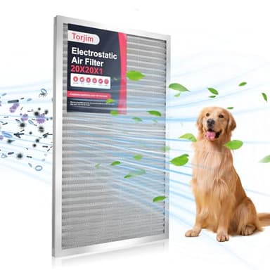 Torjim 20x20x1 MERV8 Washable & Reusable Electrostatic Air Filter - AC/HVAC Furnace Filter, Permanent, Breathe Fresher, Easy Install