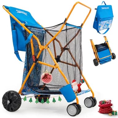Old Bahama Bay Beach Cart with Large Wheels for Sand, Wide Wheelbase Beach Wagon with Insulated Cooler Bag, Body Board and Umbrella Holder | 100lb Capacity