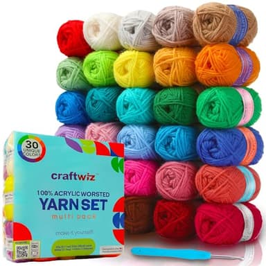 CRAFTWIZ 100% Acrylic Yarn for Crocheting and Knitting - 30x20g Skeins of #4 Worsted Weight, 1200 Yards of Soft Yarn, Perfect for Amigurumi and Other Small Crafts Projects