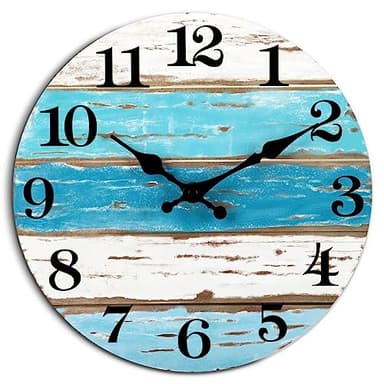 CHYLIN Wall Clock - Beach Themed Blue Wall Clocks Battery Operated Silent Non-Ticking, Coastal Nautical Clock Decorative for Home Kitchen Living Room Office Bathroom Bedroom(10 Inch)