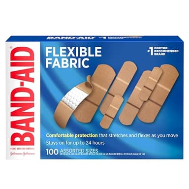 BAND-AID Brand Flexible Fabric Adhesive Bandages, Comfortable Sterile Protection & Wound Care for Minor Cuts, Scrapes & Burns, First Aid Kit Essential, Non-Stick Hurt-Free Pad, Assorted Sizes, 100 Ct