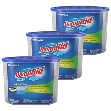 DampRid Fragrance Free Disposable Moisture Absorber with Activated Charcoal, 18 oz., 3 Pack, Moisture Absorber & Odor Remover, Lasts Up To 60 Days, No Electricity Required