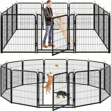 Kfvigoho Dog Playpen Outdoor Extra Wide 12 Piece Panels Heavy Duty Anti-Rust Coating-Strengthened Dog Fence 40" Height with Doors Portable for RV Camping Yard, Total 32FT, 79 Sq.ft, Snowy Black